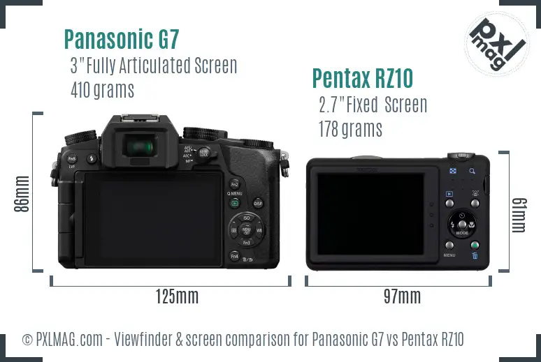 Panasonic G7 vs Pentax RZ10 Screen and Viewfinder comparison