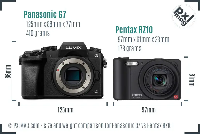 Panasonic G7 vs Pentax RZ10 size comparison