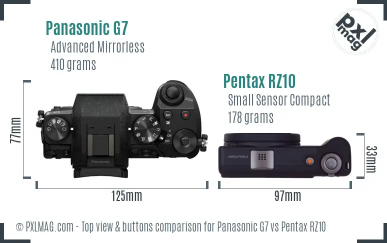Panasonic G7 vs Pentax RZ10 top view buttons comparison