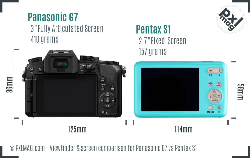 Panasonic G7 vs Pentax S1 Screen and Viewfinder comparison