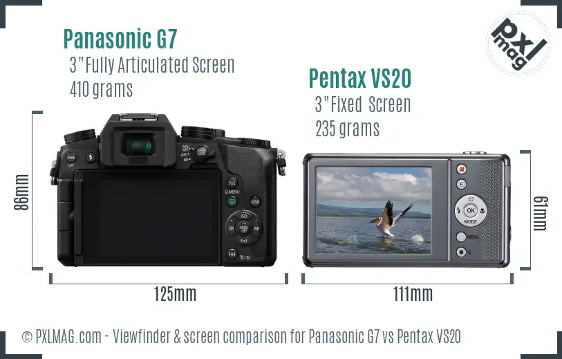 Panasonic G7 vs Pentax VS20 Screen and Viewfinder comparison