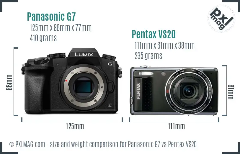 Panasonic G7 vs Pentax VS20 size comparison