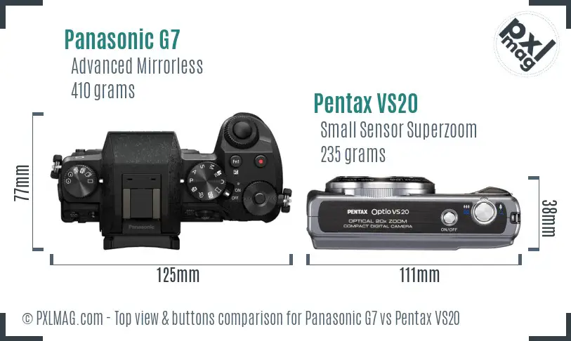 Panasonic G7 vs Pentax VS20 top view buttons comparison