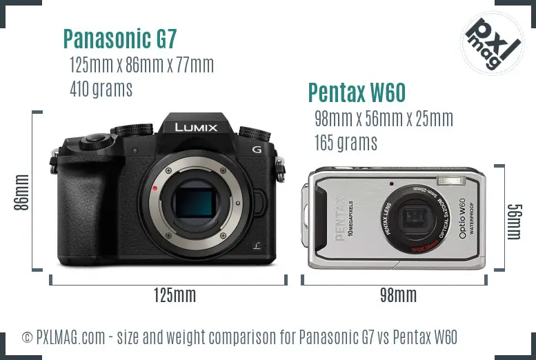 Panasonic G7 vs Pentax W60 size comparison