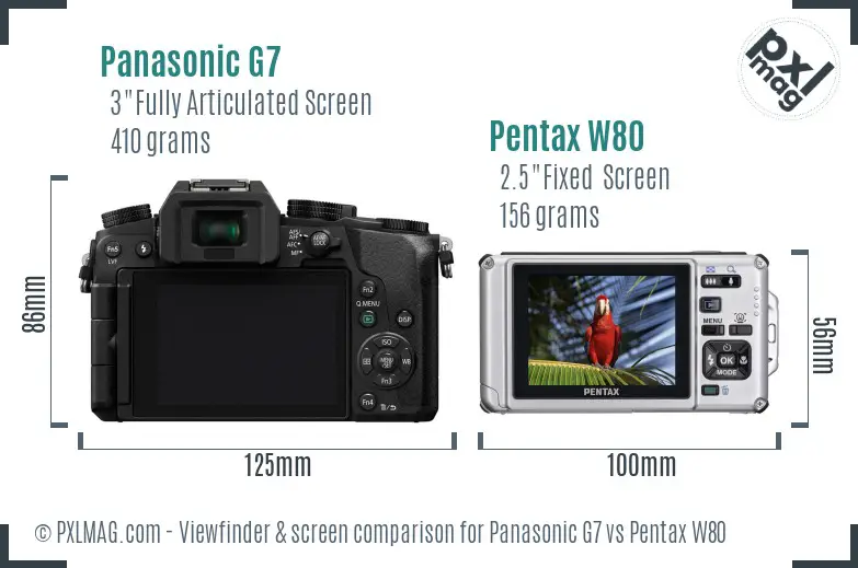 Panasonic G7 vs Pentax W80 Screen and Viewfinder comparison