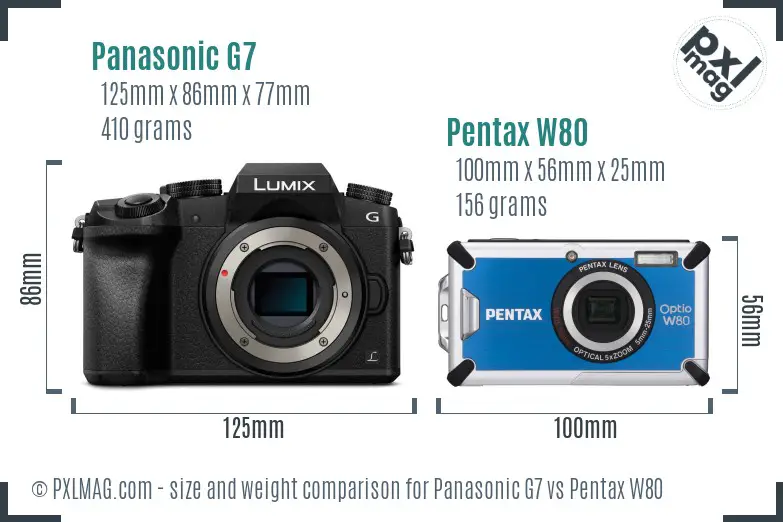 Panasonic G7 vs Pentax W80 size comparison