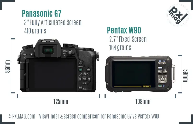Panasonic G7 vs Pentax W90 Screen and Viewfinder comparison