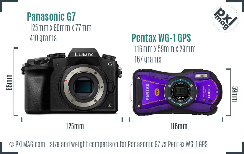 Panasonic G7 vs Pentax WG-1 GPS size comparison