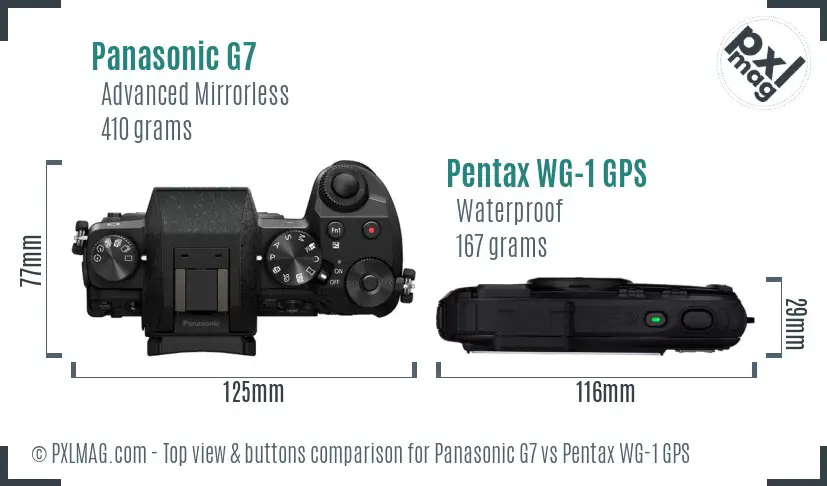 Panasonic G7 vs Pentax WG-1 GPS top view buttons comparison