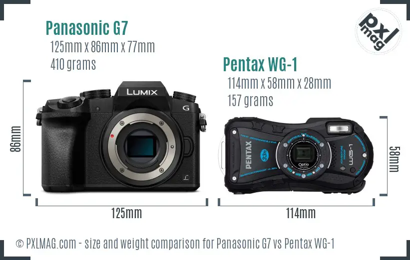 Panasonic G7 vs Pentax WG-1 size comparison