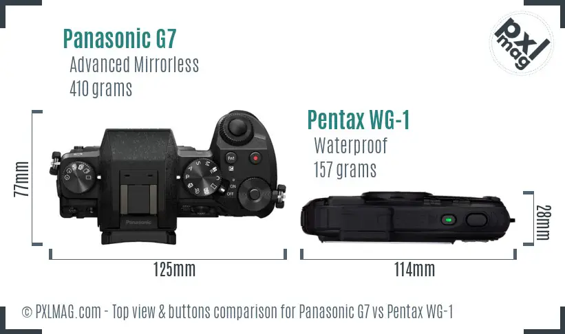 Panasonic G7 vs Pentax WG-1 top view buttons comparison