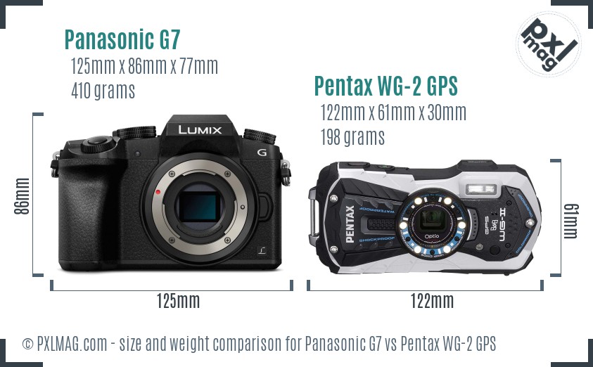 Panasonic G7 vs Pentax WG-2 GPS size comparison