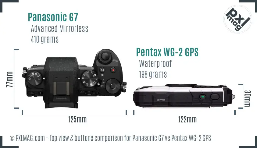 Panasonic G7 vs Pentax WG-2 GPS top view buttons comparison