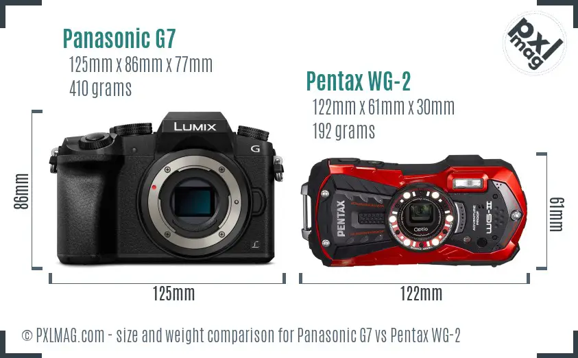Panasonic G7 vs Pentax WG-2 size comparison