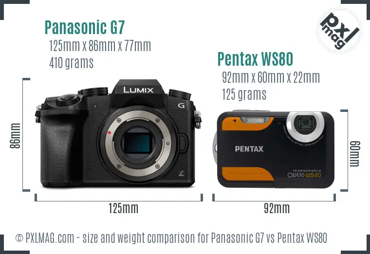 Panasonic G7 vs Pentax WS80 size comparison