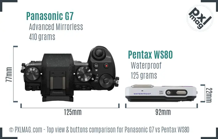 Panasonic G7 vs Pentax WS80 top view buttons comparison