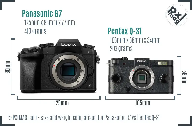 Panasonic G7 vs Pentax Q-S1 size comparison