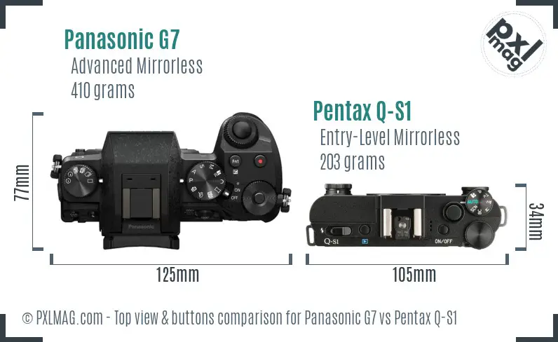Panasonic G7 vs Pentax Q-S1 top view buttons comparison