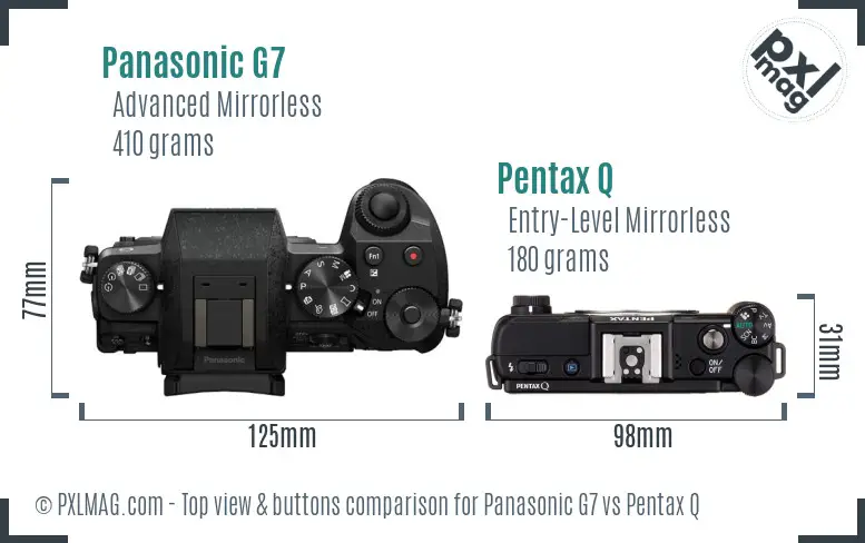 Panasonic G7 vs Pentax Q top view buttons comparison