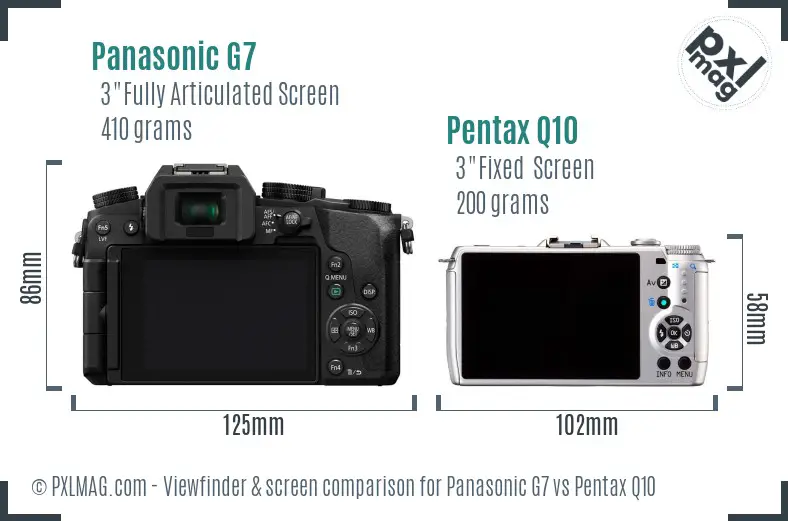 Panasonic G7 vs Pentax Q10 Screen and Viewfinder comparison