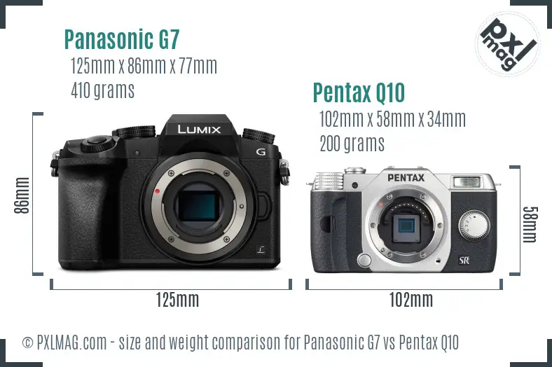 Panasonic G7 vs Pentax Q10 size comparison