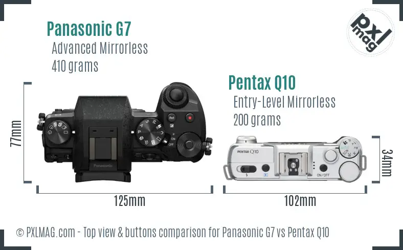 Panasonic G7 vs Pentax Q10 top view buttons comparison