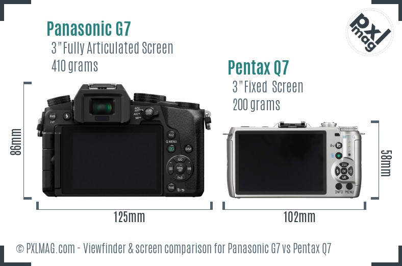 Panasonic G7 vs Pentax Q7 Screen and Viewfinder comparison