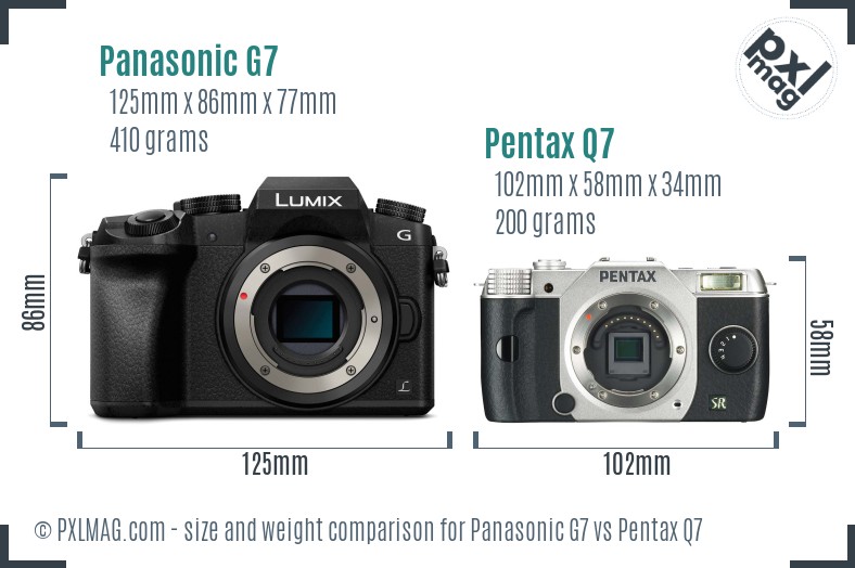 Panasonic G7 vs Pentax Q7 size comparison