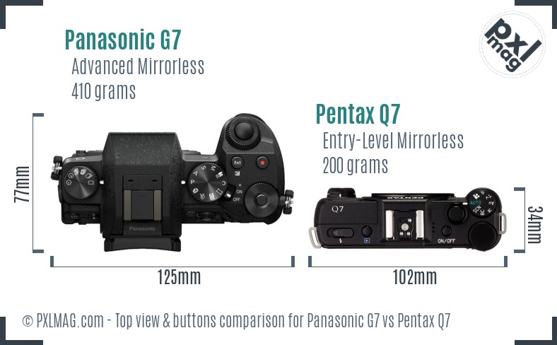 Panasonic G7 vs Pentax Q7 top view buttons comparison