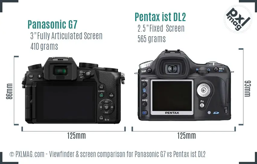 Panasonic G7 vs Pentax ist DL2 Screen and Viewfinder comparison