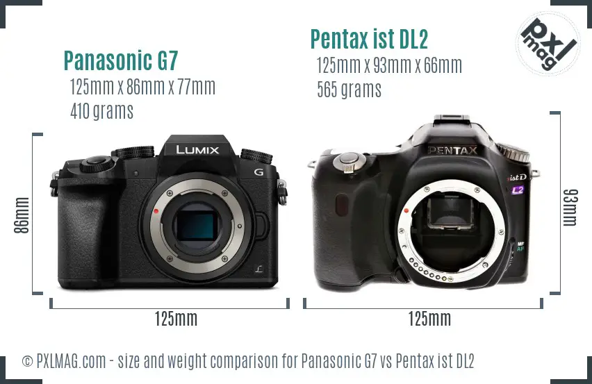 Panasonic G7 vs Pentax ist DL2 size comparison
