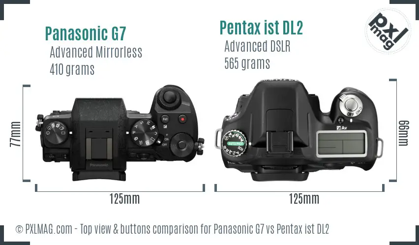 Panasonic G7 vs Pentax ist DL2 top view buttons comparison