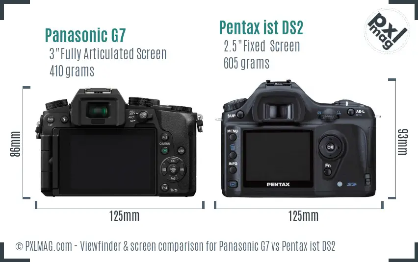Panasonic G7 vs Pentax ist DS2 Screen and Viewfinder comparison