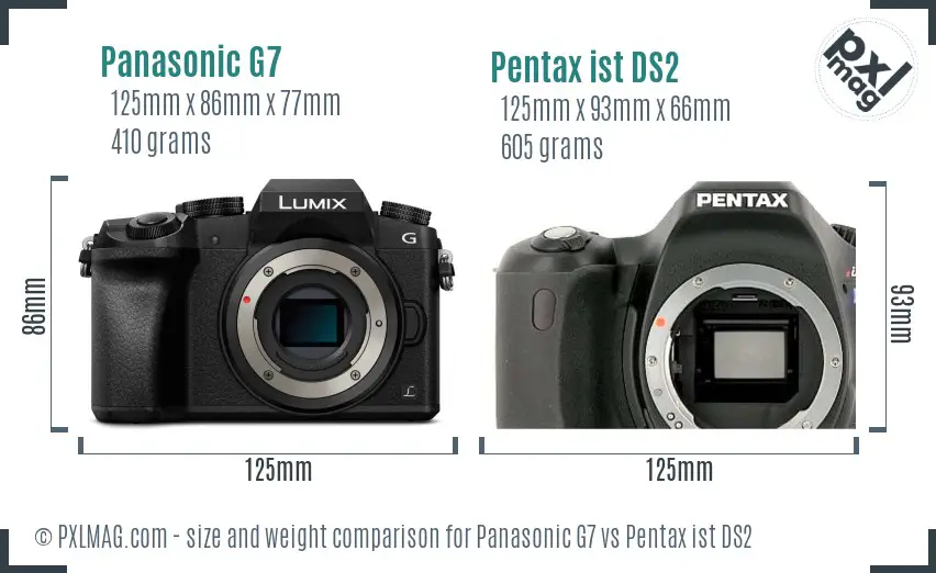 Panasonic G7 vs Pentax ist DS2 size comparison
