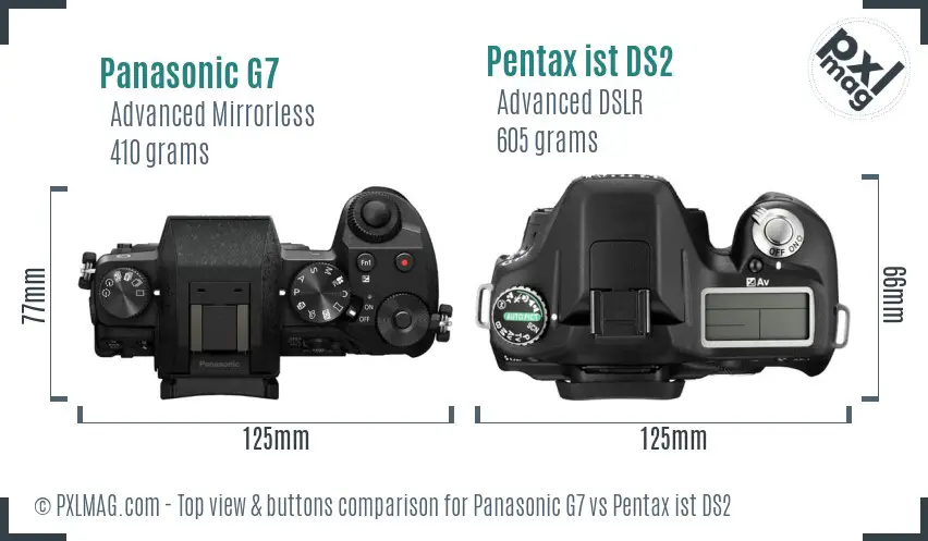 Panasonic G7 vs Pentax ist DS2 top view buttons comparison