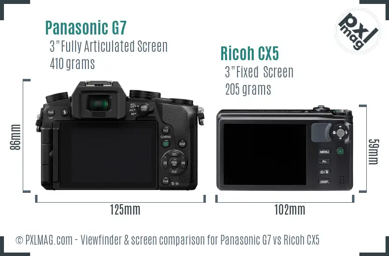 Panasonic G7 vs Ricoh CX5 Screen and Viewfinder comparison Panasonic G7 vs Ricoh CX5 Screen and Viewfinder comparison