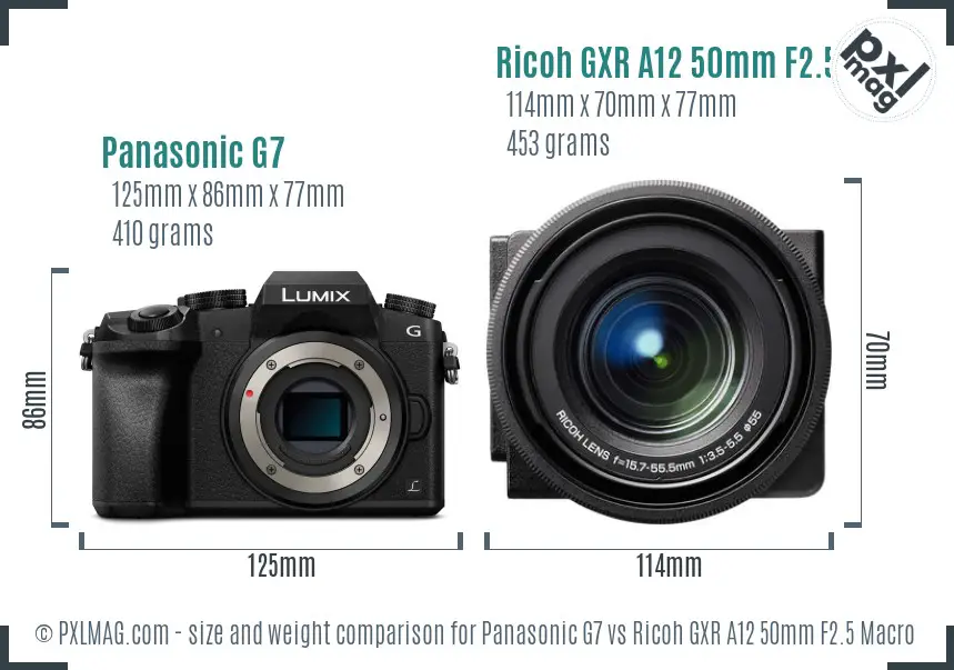 Panasonic G7 vs Ricoh GXR A12 50mm F2.5 Macro size comparison Panasonic G7 vs Ricoh GXR A12 50mm F2.5 Macro size comparison