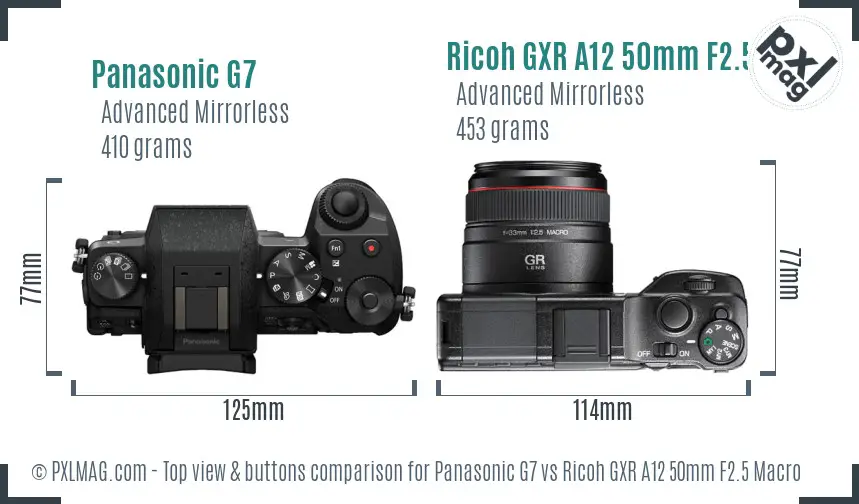 Panasonic G7 vs Ricoh GXR A12 50mm F2.5 Macro top view buttons comparison Panasonic G7 vs Ricoh GXR A12 50mm F2.5 Macro top view buttons comparison