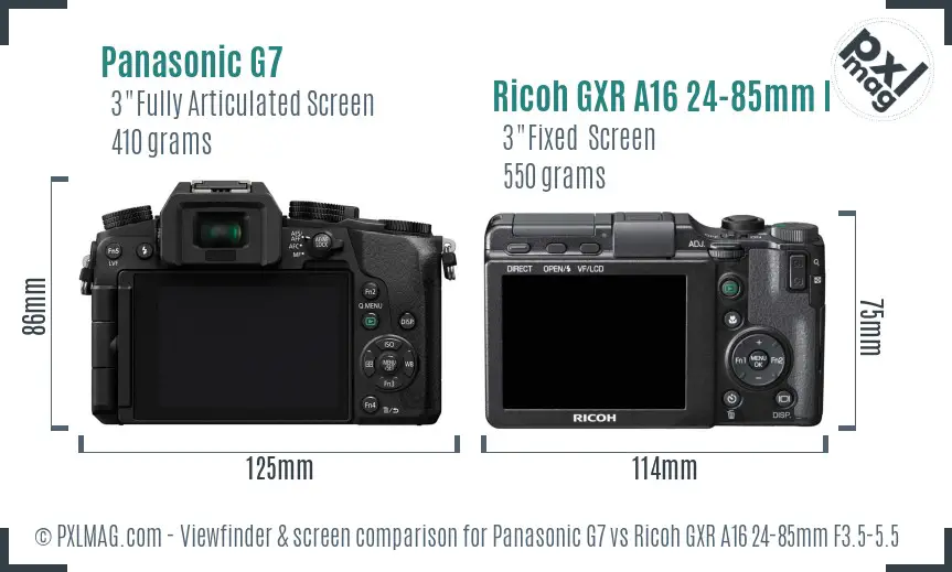 Panasonic G7 vs Ricoh GXR A16 24-85mm F3.5-5.5 Screen and Viewfinder comparison