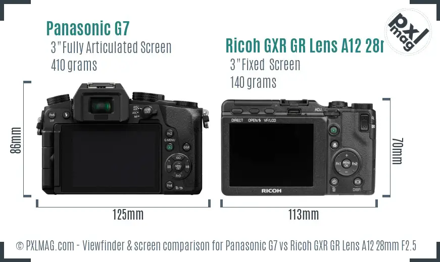 Panasonic G7 vs Ricoh GXR GR Lens A12 28mm F2.5 Screen and Viewfinder comparison