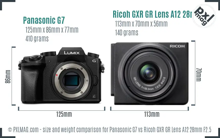 Panasonic G7 vs Ricoh GXR GR Lens A12 28mm F2.5 size comparison