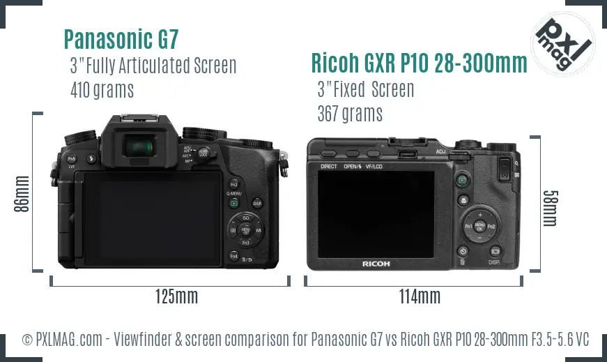 Panasonic G7 vs Ricoh GXR P10 28-300mm F3.5-5.6 VC Screen and Viewfinder comparison