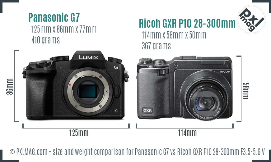 Panasonic G7 vs Ricoh GXR P10 28-300mm F3.5-5.6 VC size comparison