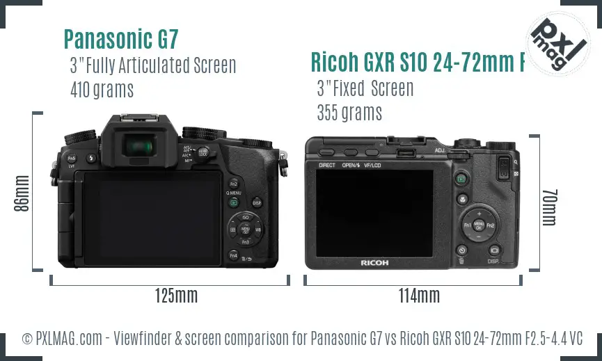 Panasonic G7 vs Ricoh GXR S10 24-72mm F2.5-4.4 VC Screen and Viewfinder comparison