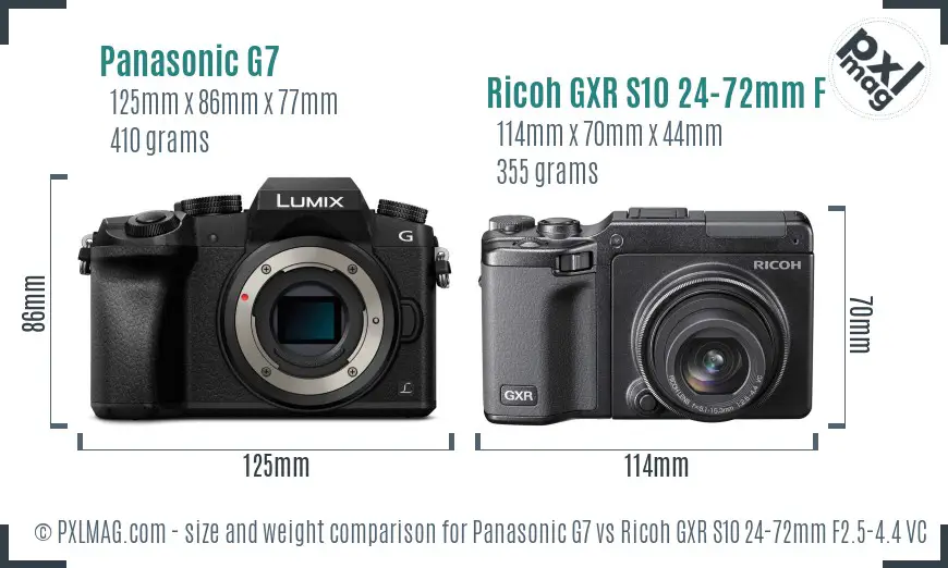 Panasonic G7 vs Ricoh GXR S10 24-72mm F2.5-4.4 VC size comparison