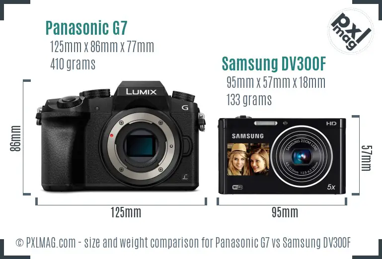 Panasonic G7 vs Samsung DV300F size comparison