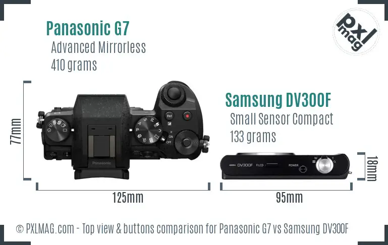 Panasonic G7 vs Samsung DV300F top view buttons comparison