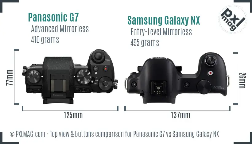 Panasonic G7 vs Samsung Galaxy NX top view buttons comparison