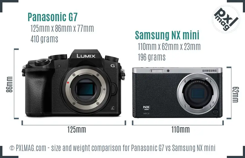 Panasonic G7 vs Samsung NX mini size comparison