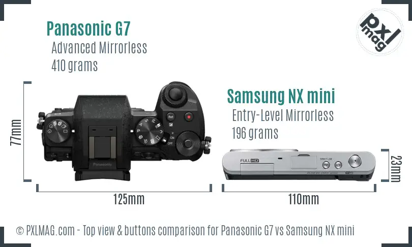 Panasonic G7 vs Samsung NX mini top view buttons comparison
